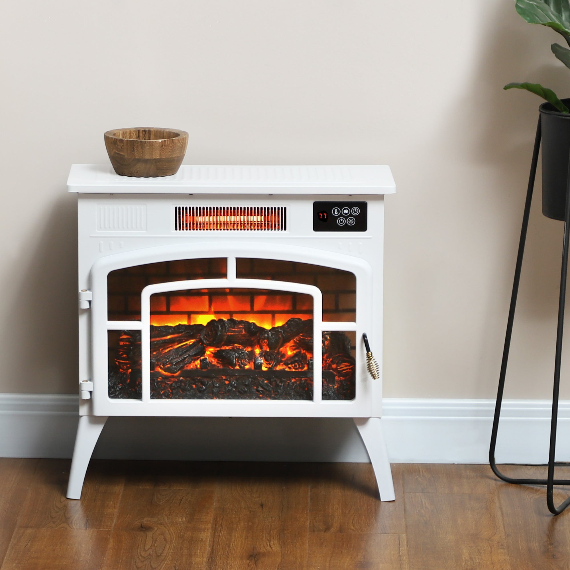 HOMCOM Electric Fireplace Stove, Infrared Fireplace Heater with Realistic Flame, Adjustable Temperature, 1500W, White