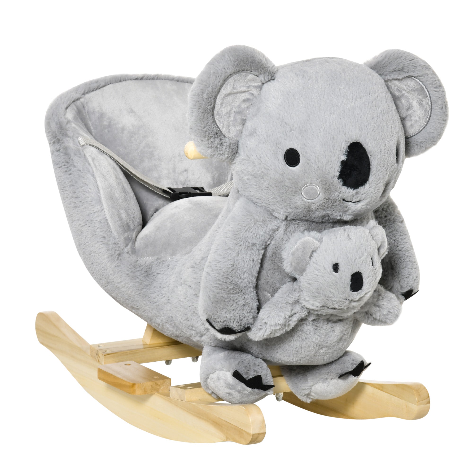 Qaba Koala Rocking Horse for Kids - Plush Ride-On Toy with Gloved Doll & Sounds, Ideal for 18-36 Months, Grey