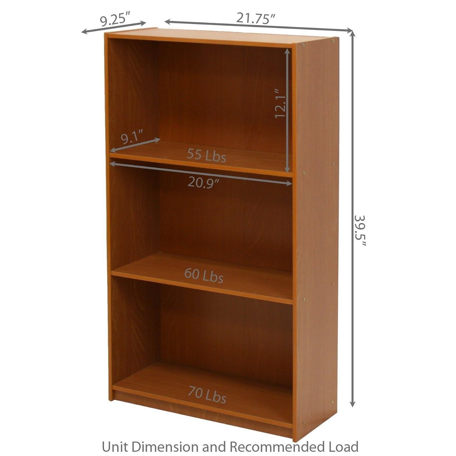 Light Cherry Finish 3-Tier Storage Shelves Bookcase - Free Shipping