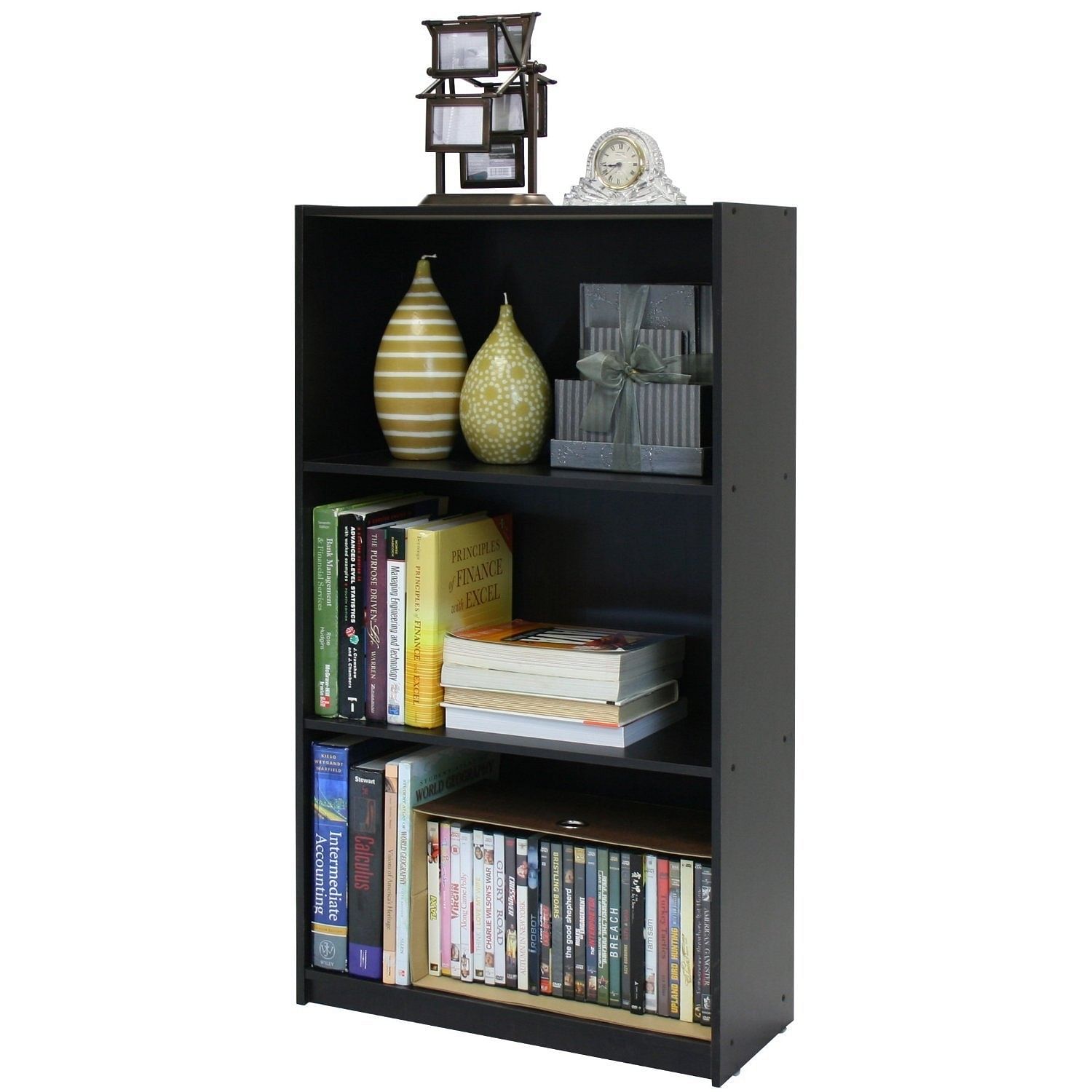 3-Tier Bookcase Storage Shelves in Espresso Finish - Free Shipping