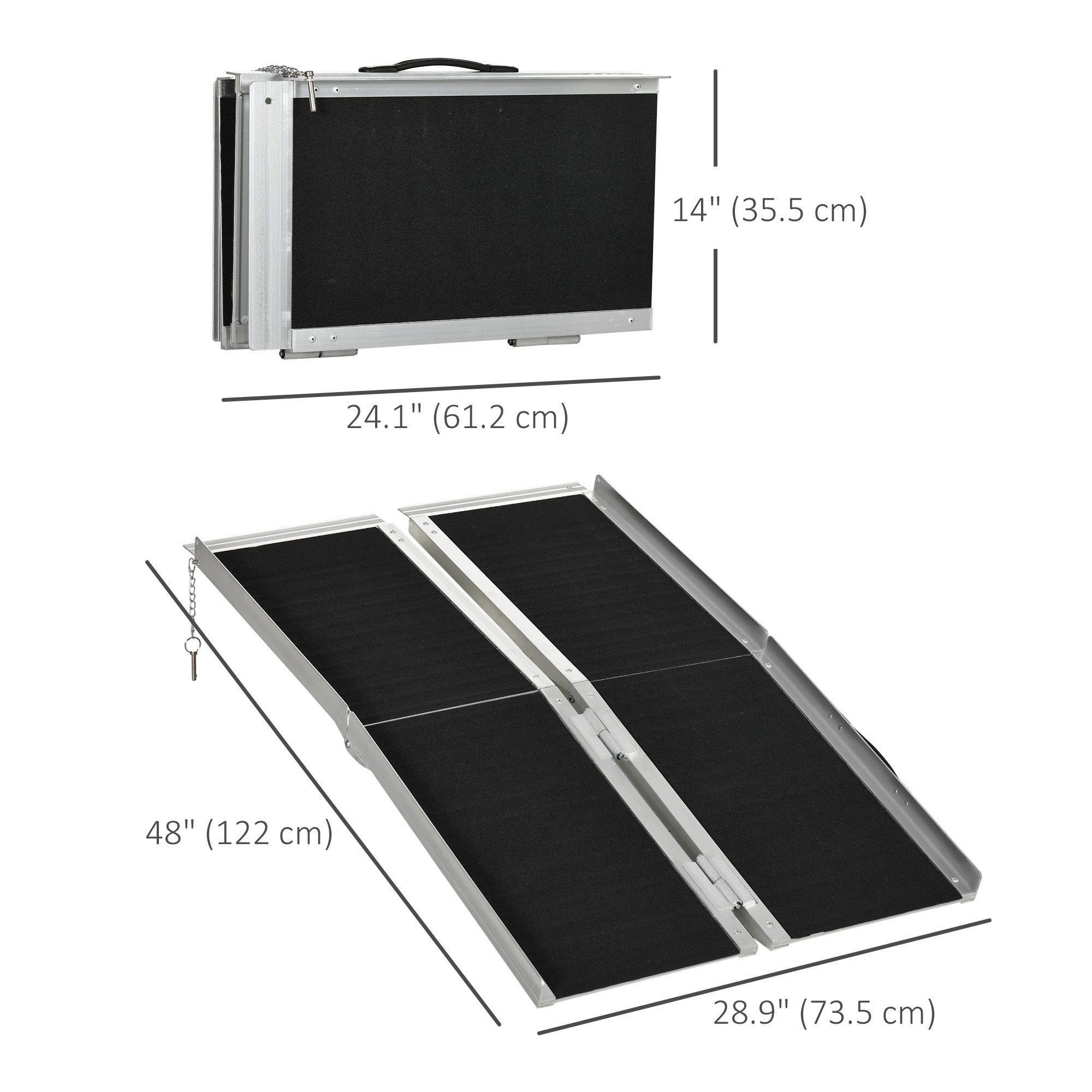 HOMCOM Portable Aluminum Scooter Ramp: 4ft Non-Skid Surface, Foldable Design for Mobility Assistance