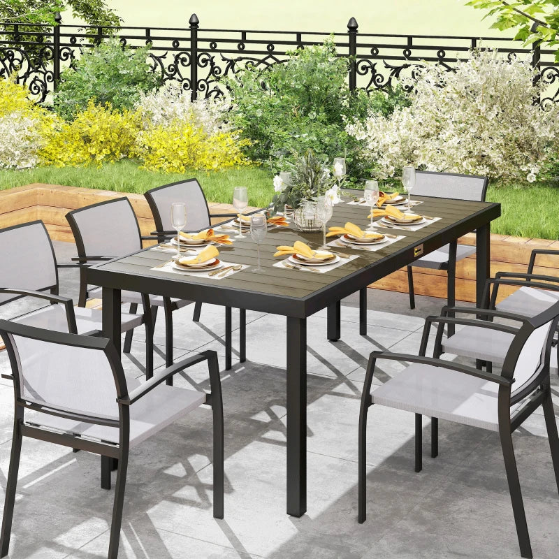 Patio Dining Table for 8, Rectangular Aluminum Outdoor Table for Garden Lawn Backyard, Natural