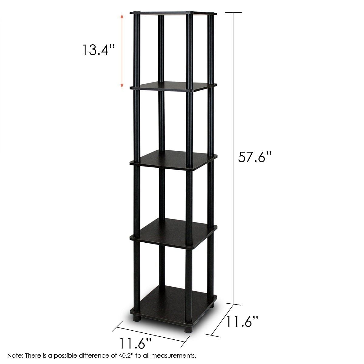 5-Tier Square Corner Display Shelf Bookcase in Espresso/Black - Free Shipping