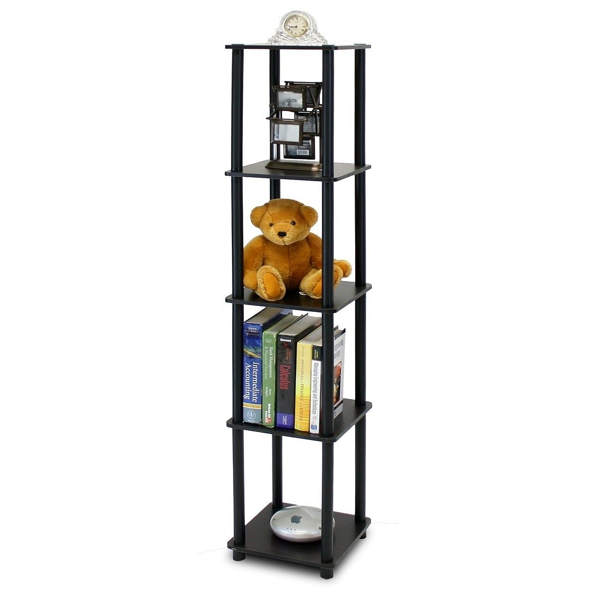5-Tier Square Corner Display Shelf Bookcase in Espresso/Black - Free Shipping