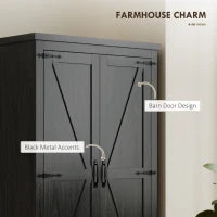 Farmhouse Kitchen Pantry Storage Cabinet, 64" Freestanding Kitchen Pantry Cabinet with Drawers, Distressed Black