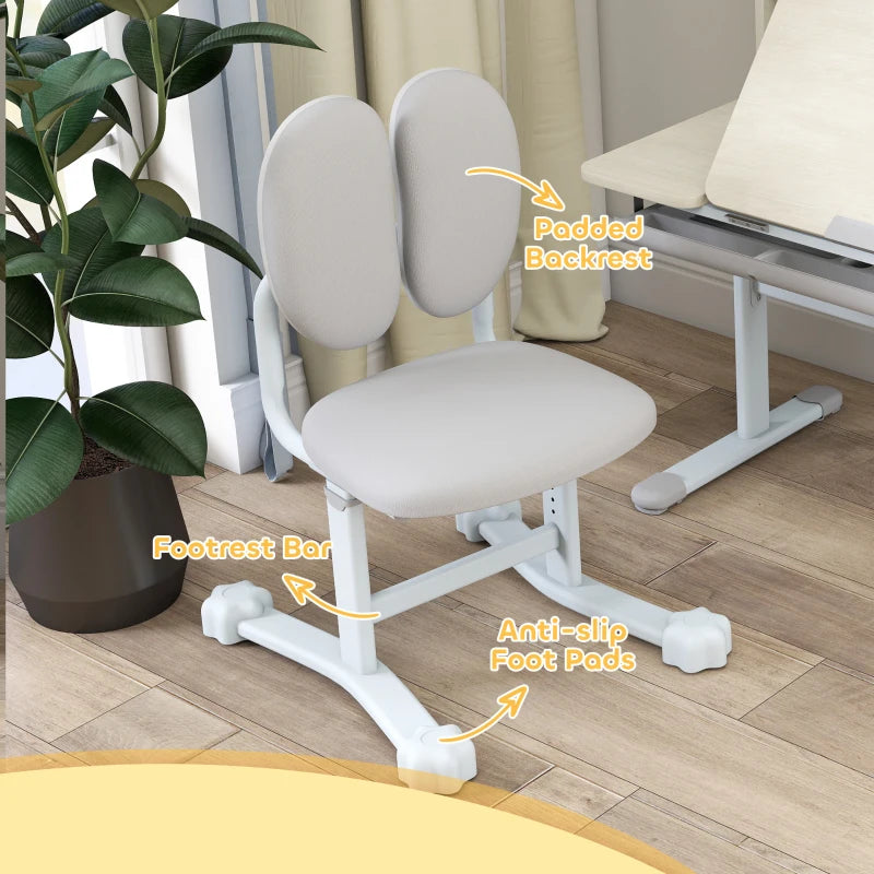 Qaba Kids Desk and Chair Set with Tilting Desktop, Adjustable Height, Drawer and Shelves for Boys Girls Ages 3-12, Grey