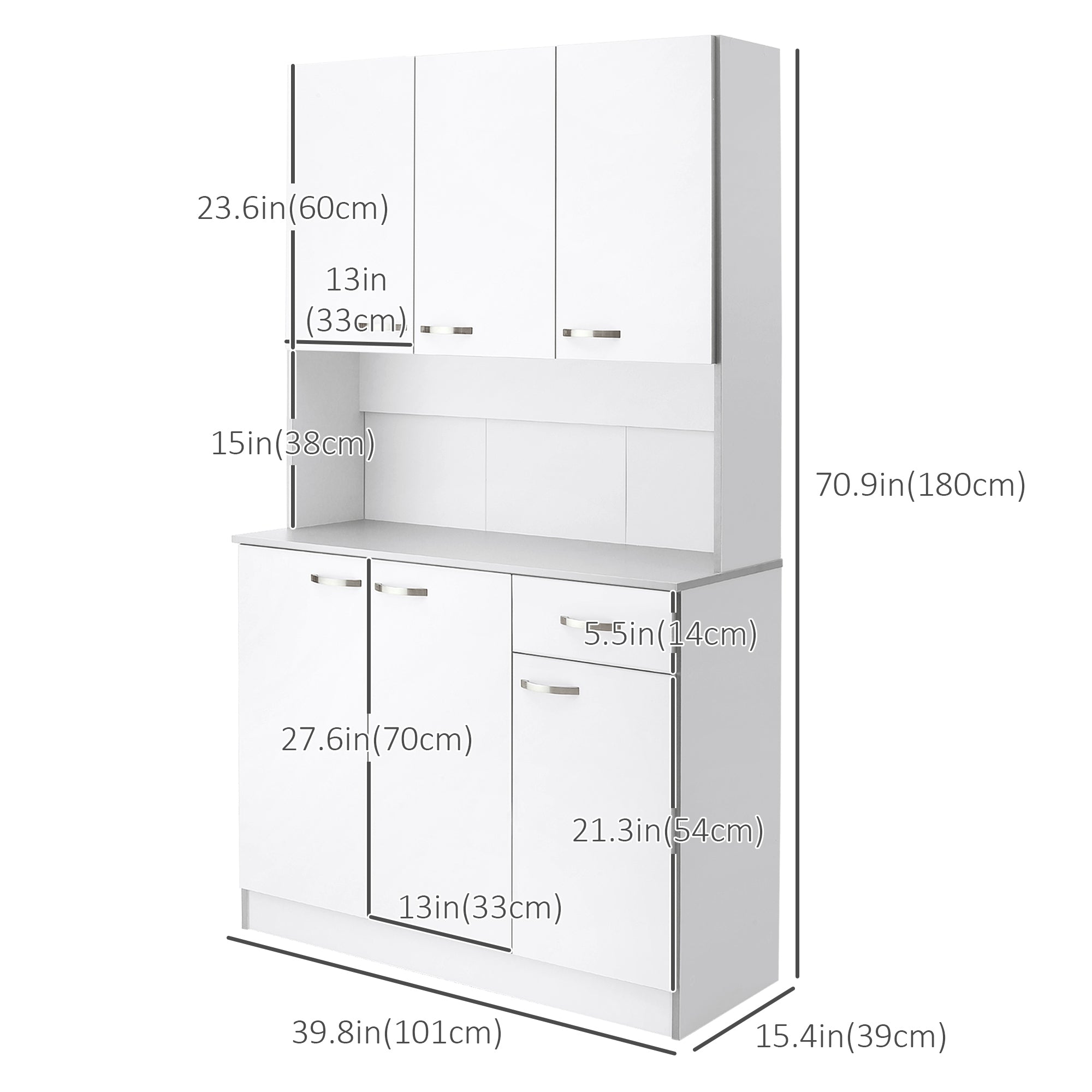 HOMCOM White Modern Kitchen Hutch: 71" Buffet with Storage Cabinets, Drawer, Open Space and Microwave Stand
