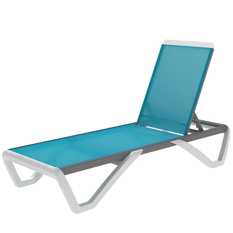 Outdoor Chaise Lounge Chair, Patio Aluminum Tanning Chair with 5-Level Adjustable Back, Portable Wheels, Turquoise