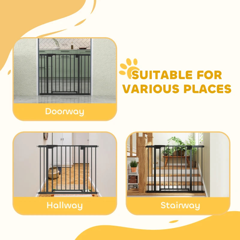 Baby Gate, Pet Safety Gate Pressure Fit, 30"-41" Wide with Two-Way Open, Auto-Close for Stair, Doorways, Hallways, Black