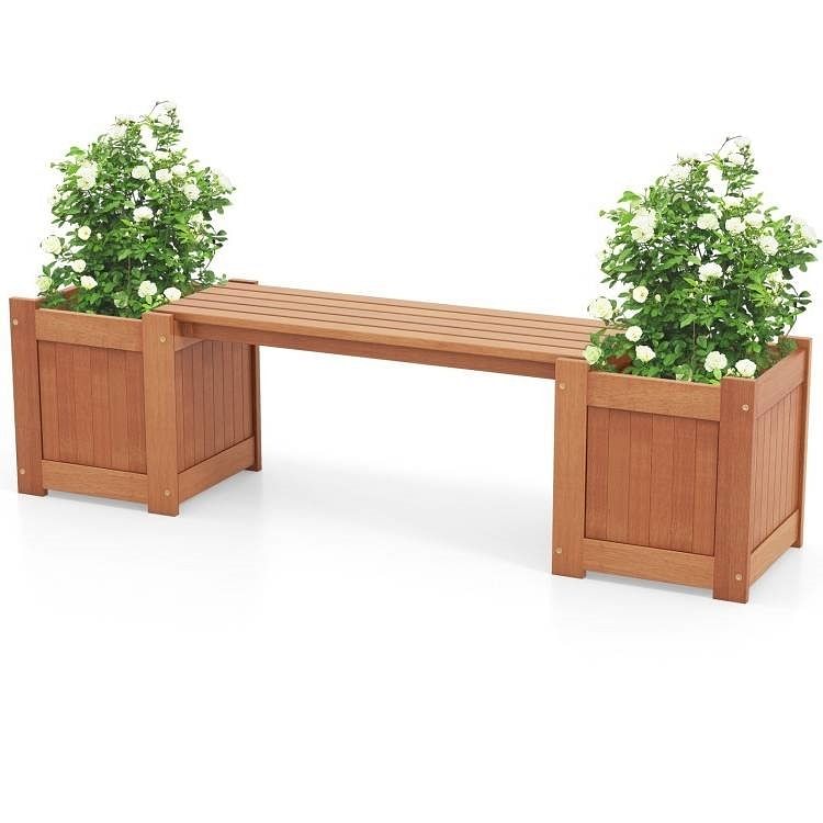 Farmhouse Durable Outdoor Wooden Planter Box with Garden Bench - Free Shipping