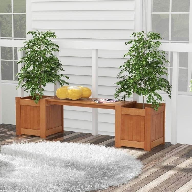 Farmhouse Durable Outdoor Wooden Planter Box with Garden Bench - Free Shipping