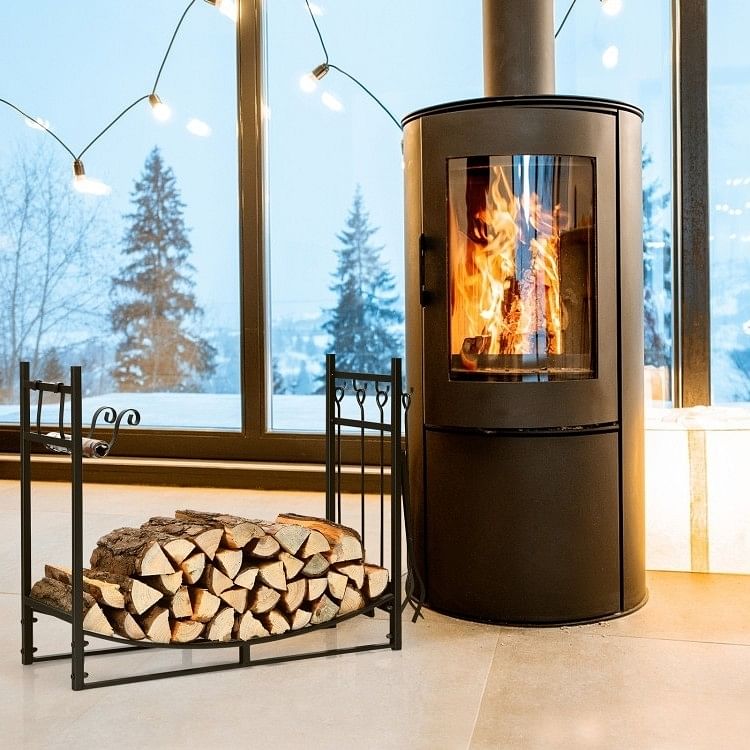 Indoor/Outdoor Heavy Duty Steel Firewood Storage w/ Kindling Holders, Shovel - Free Shipping