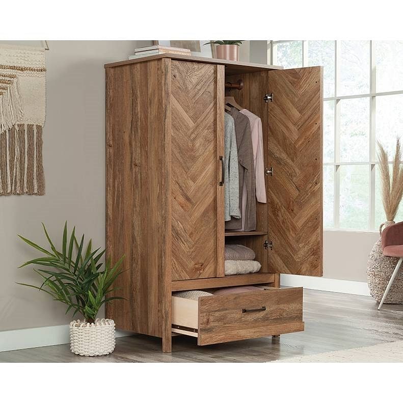 FarmHouse Rustic Herringbone 1 Drawer Garment Rod Wardrobe Armoire - Free Shipping