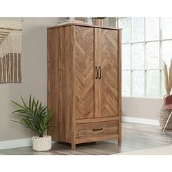 FarmHouse Rustic Herringbone 1 Drawer Garment Rod Wardrobe Armoire - Free Shipping