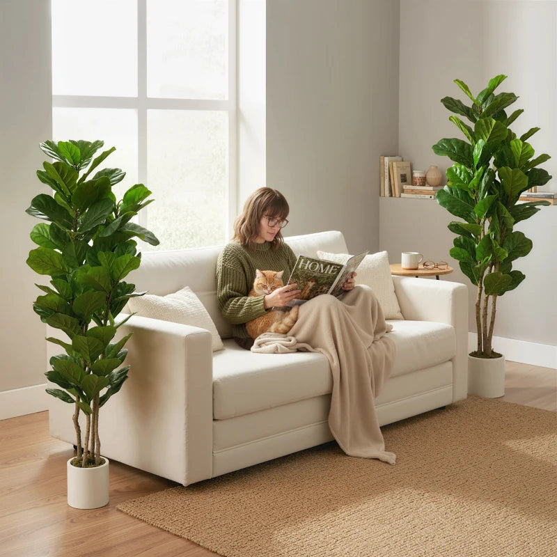 5FT Artificial Fiddle Leaf Fig Tree Set of 2, Fake Potted Tree with Solid Wood Trunks for Indoor Decor, Green