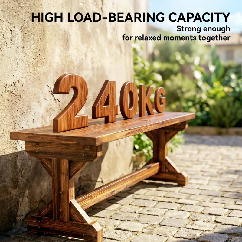 Rustic Outdoor Wooden Bench, Backless Garden Bench Patio Loveseat with X-Shape Base for Porch, Park, Carbonized