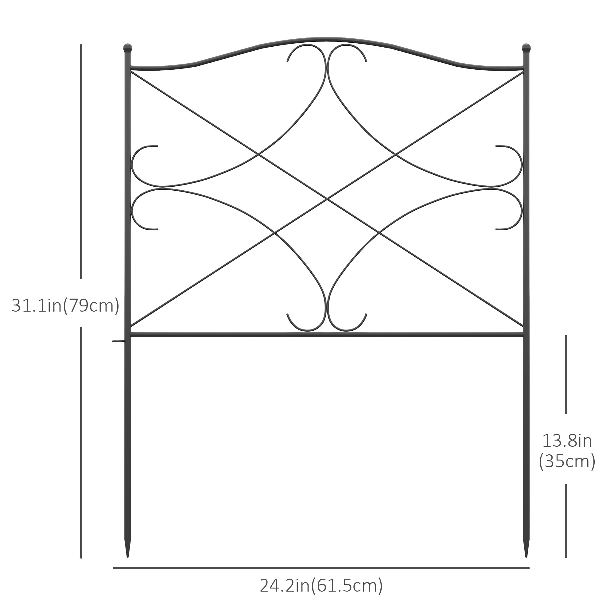 Outsunny 5-Pack Decorative Garden Fencing Linear 10-Feet Rustproof Metal Wire Border Panels 24 x 31-Inch Black