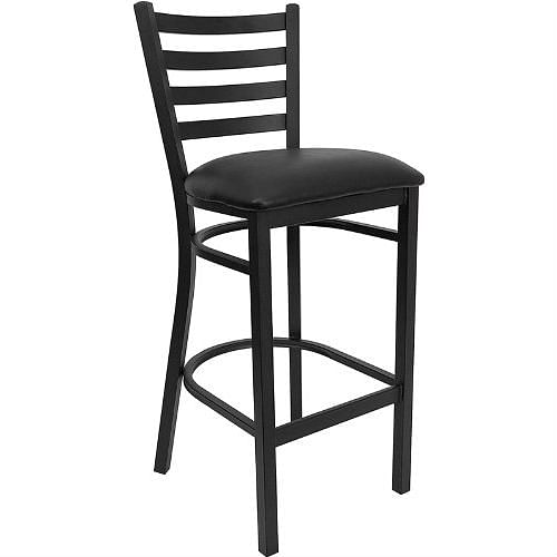 Black Metal Ladder-Back Restaurant Style Bar Stool - Free Shipping