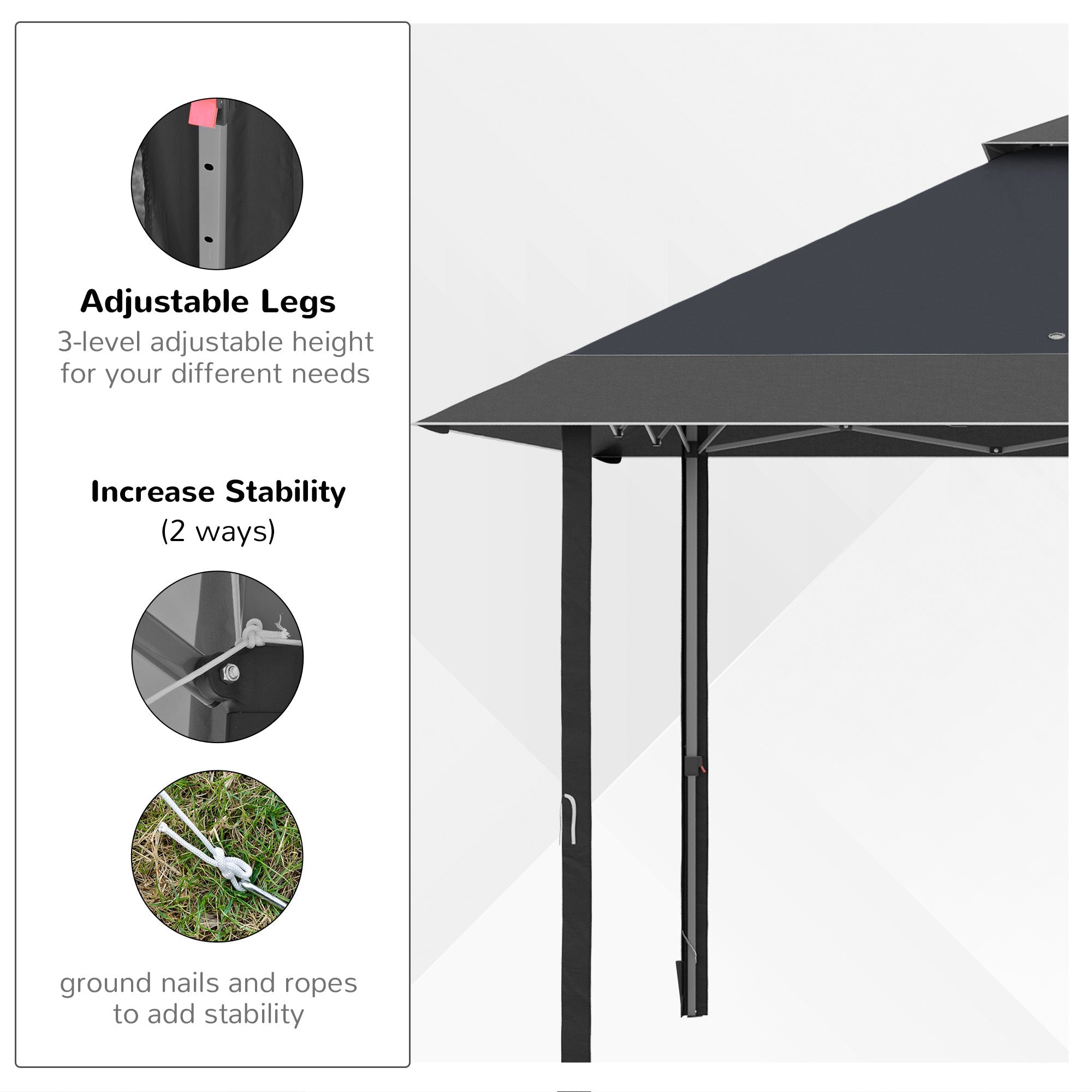 Outsunny 13' x 13' Pop Up Party Tent Outdoor Canopy with Top Vent, 3-Level Adjustable Height, and Roller Bag, Grey