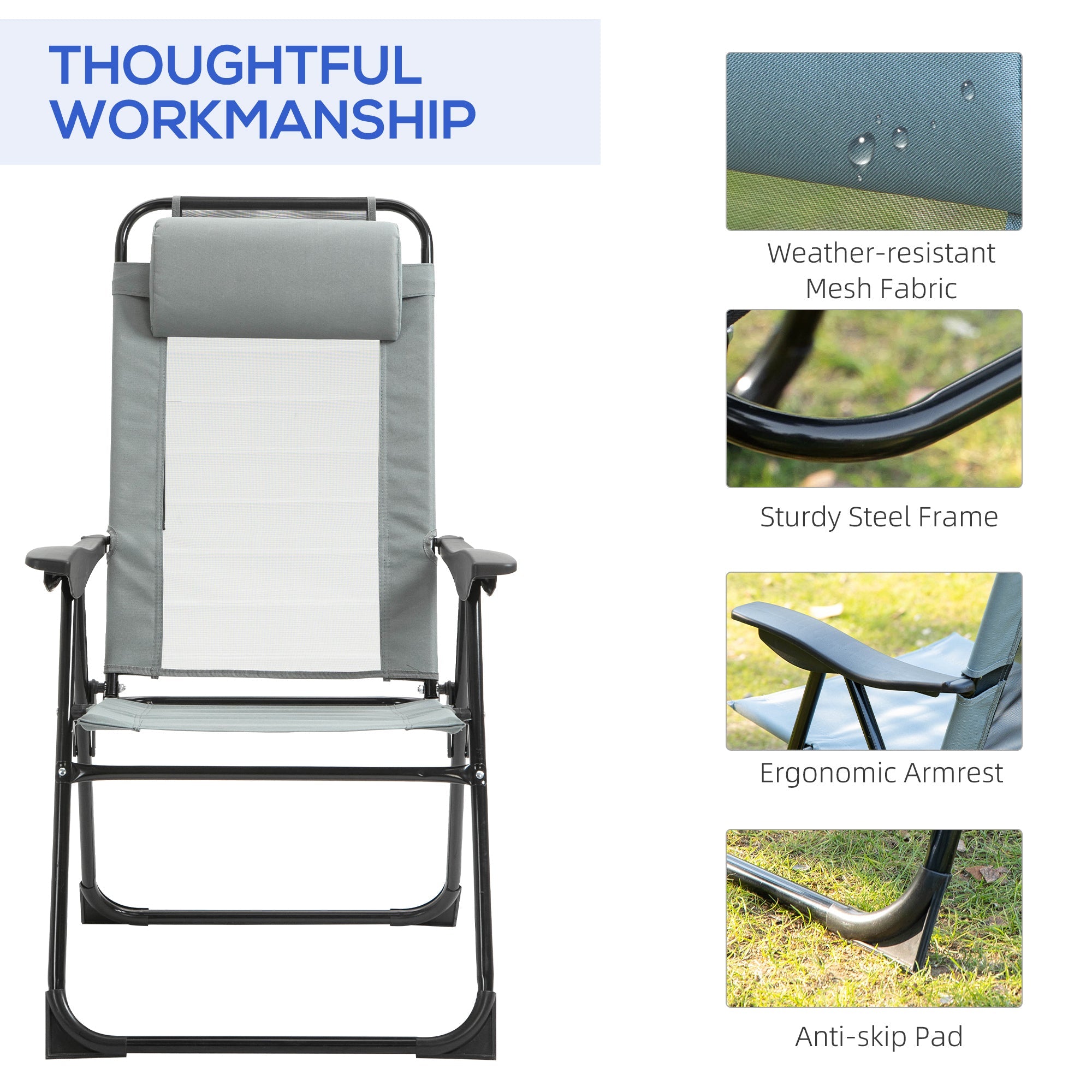 Outsunny Set of 4 Folding Recliner Outdoor Patio Chaise Lounge Chair Adjustable Backrest Grey