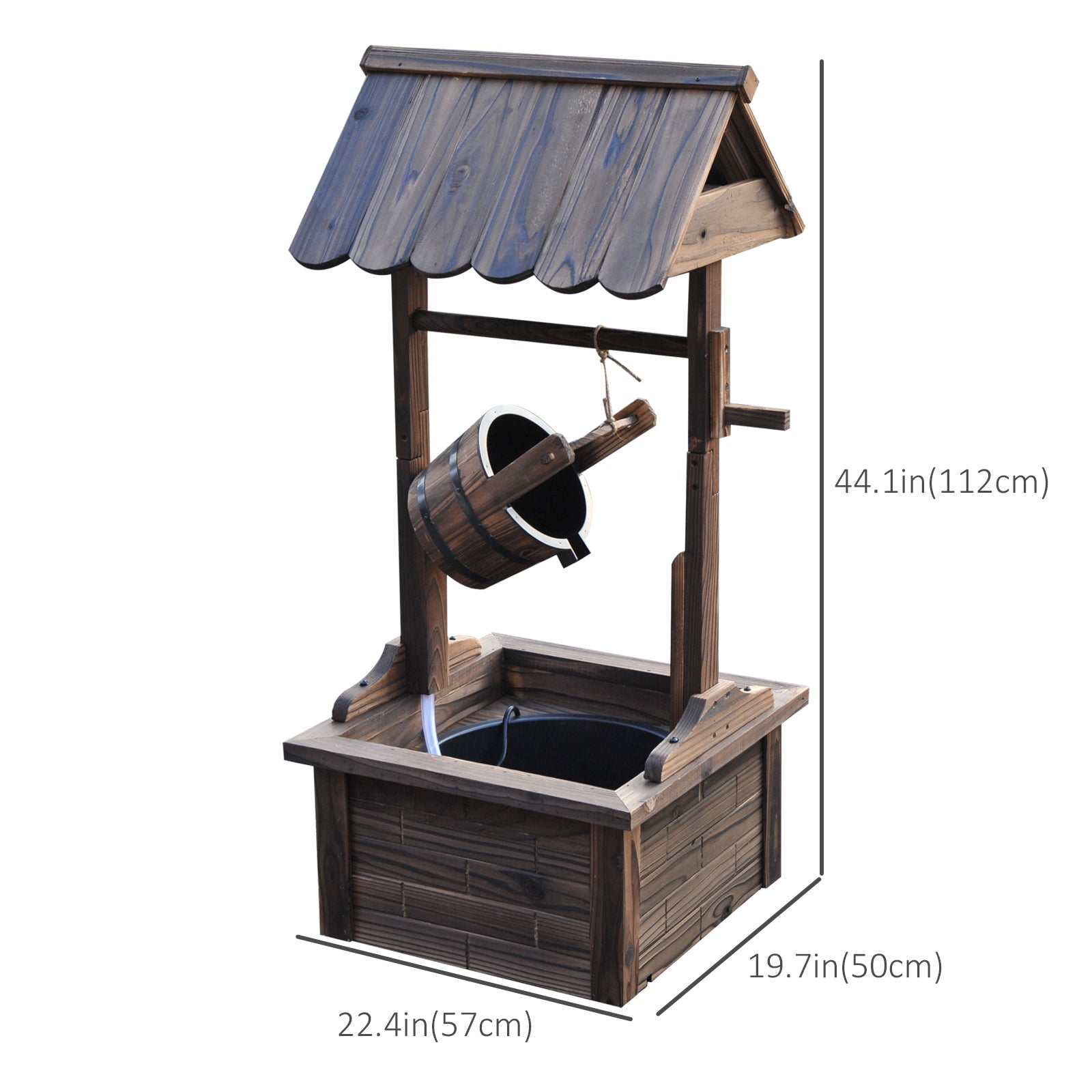 Outsunny Outdoor Wooden Waterfall Wishing Well Fountain with Electric Pump, Water Bucket, for Patio, Garden, Carbonized