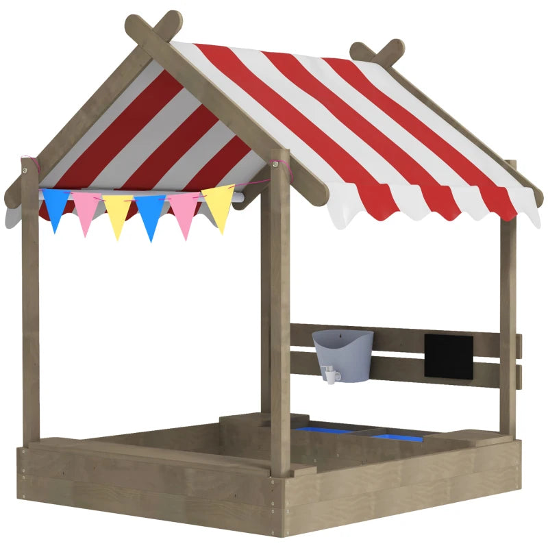 Outdoor Wooden Sandbox with Cover for 3-7 Years Old, Backyard, Grey