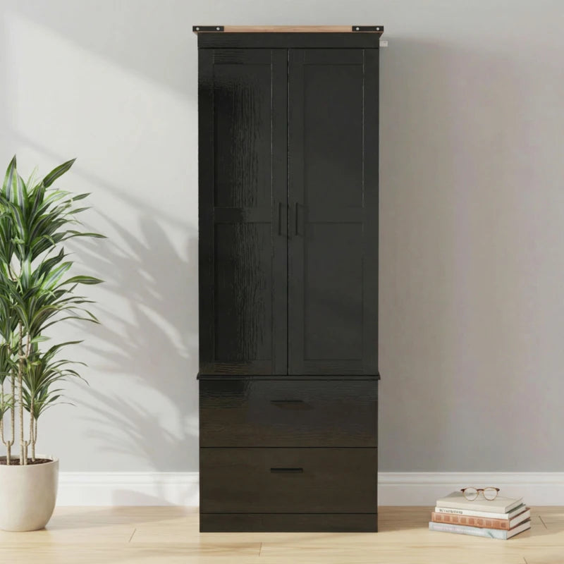 67" Tall Kitchen Pantry Storage Cabinet, Kitchen Pantry Cabinet with Doors, Drawers and Adjustable Shelves, Black