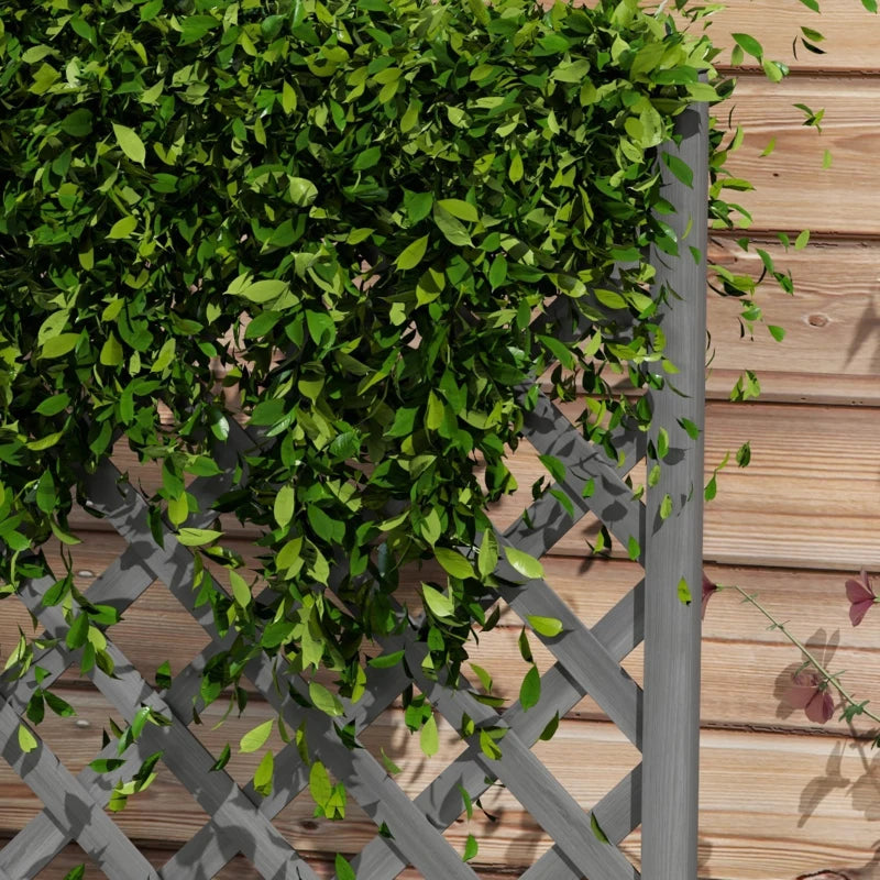 Wood Planter with Trellis for Vine Climbing, Raised Garden Bed to Grow Vegetables for Backyard, 28" x 11" x 46", Grey