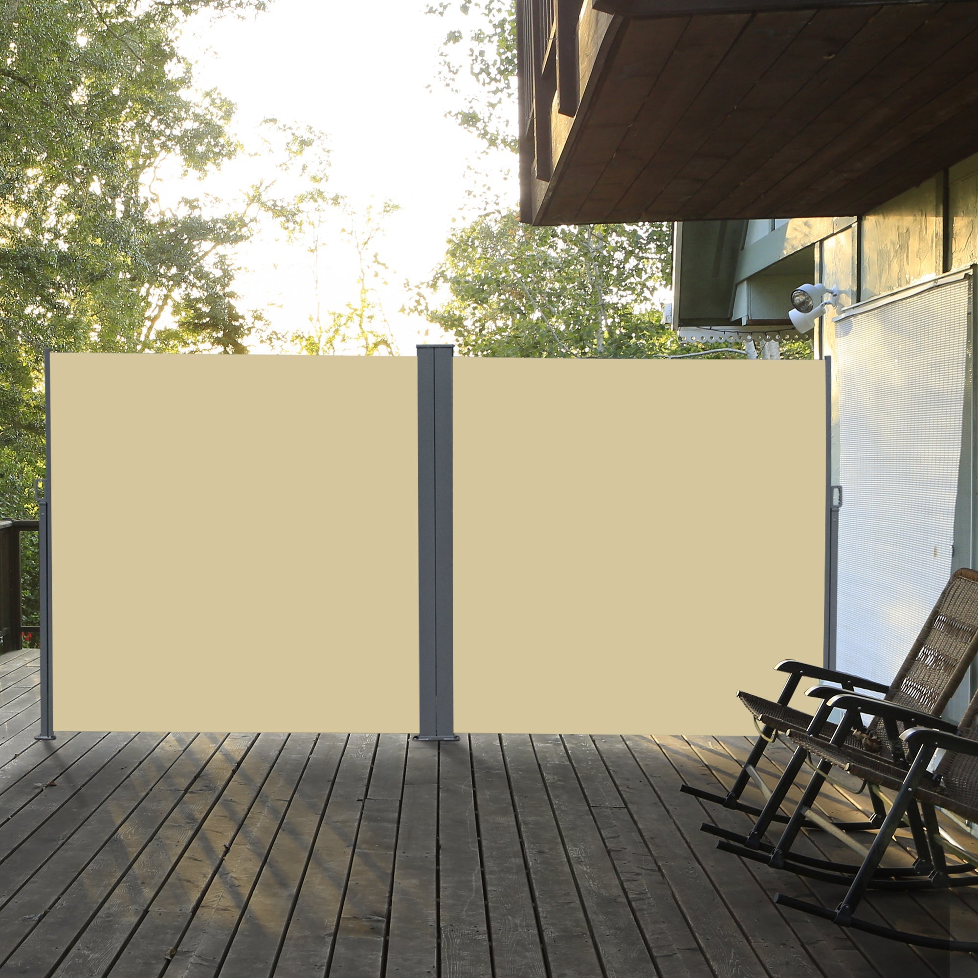 Outsunny Patio Privacy Divider: Double Side Retractable Sunshield for Garden Shade, Beige