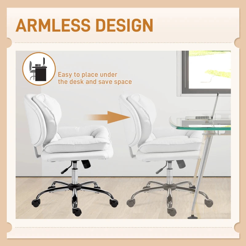 Criss Cross Chair, Swivel Wide Office Chair with Leathaire Upholstery, Tilting, No Arm, White