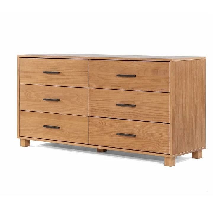 Modern Farmhouse Solid Wood 6 Drawer Double Dresser in Light Brown Finish - Free Shipping