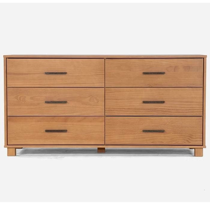 Modern Farmhouse Solid Wood 6 Drawer Double Dresser in Light Brown Finish - Free Shipping