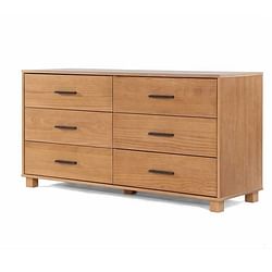 Modern Farmhouse Solid Wood 6 Drawer Double Dresser in Light Brown Finish - Free Shipping