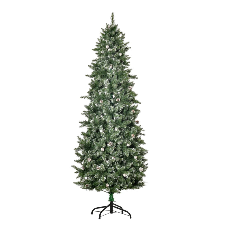HOMCOM 7.5FT Prelit Snow Flocked Christmas Tree with Warm White LED Lights, Artificial Holiday Decoration