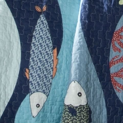 Full / Queen Blue Serenity Sea Fish Coral Coverlet Quilt Bedspread Set - Free Shipping
