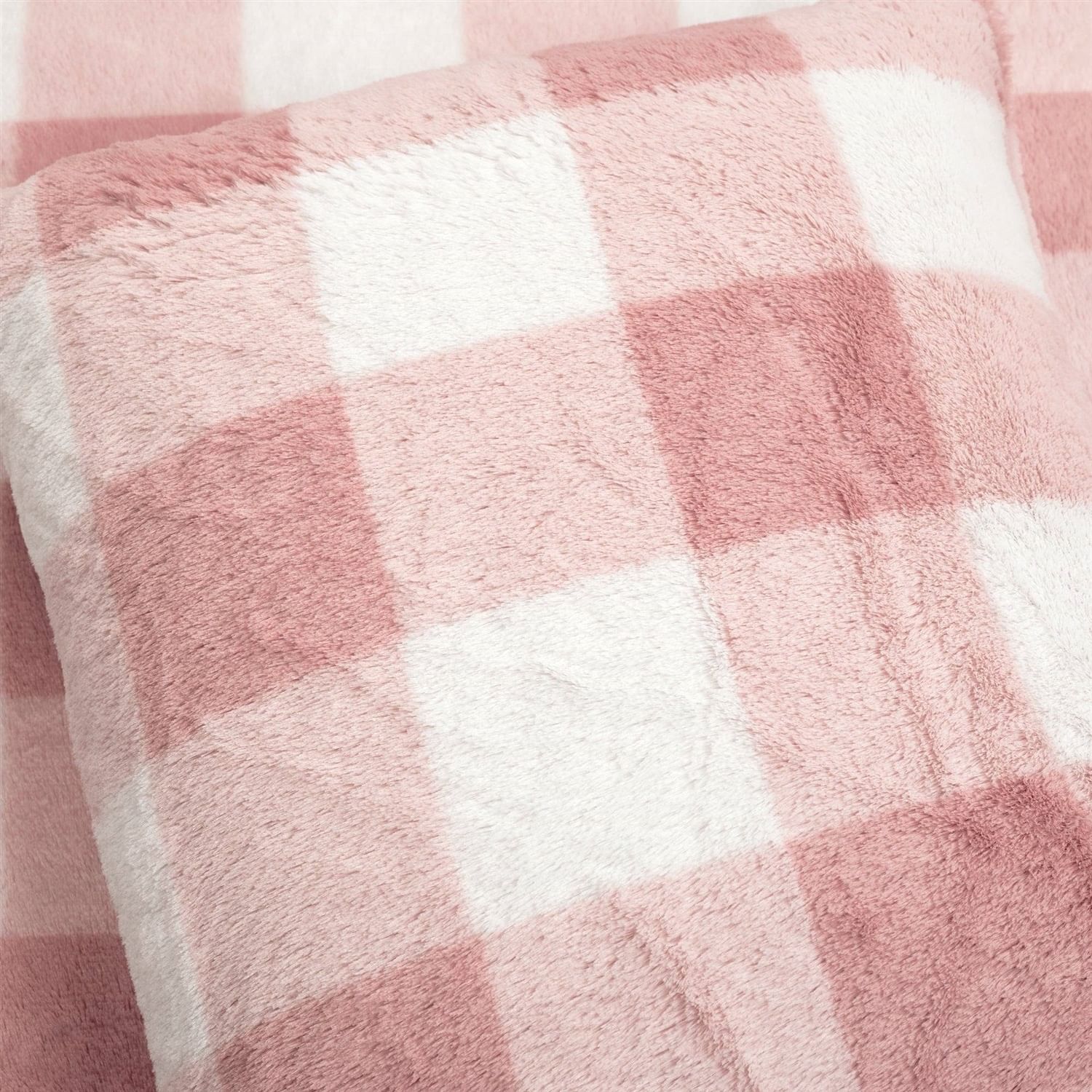 Full/Queen Size Plaid Soft Faux Fur Comforter Set Pink Blush - Free Shipping