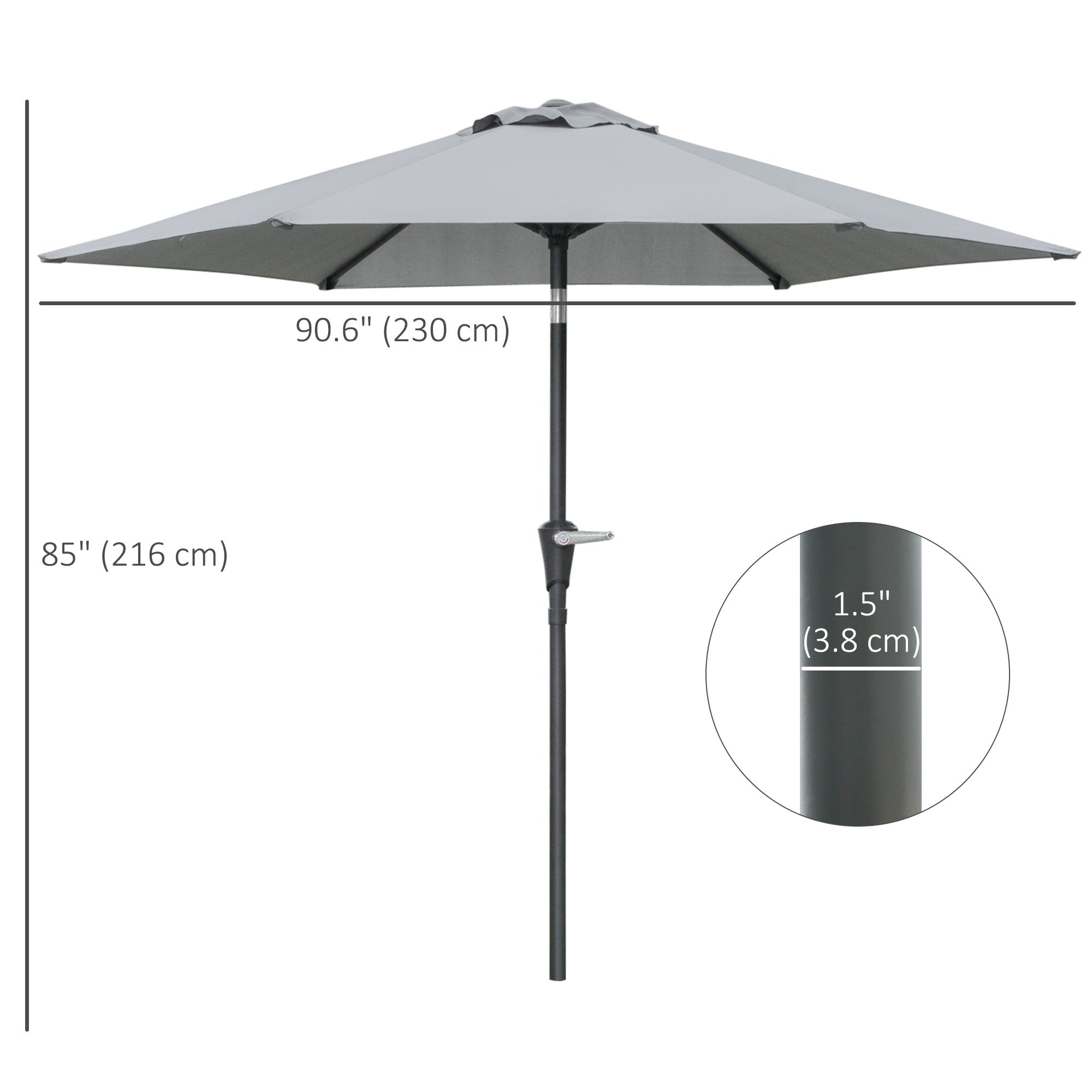Outsunny Patio Sun Umbrella, Outdoor Parasol with 6 Ribs, Light Grey