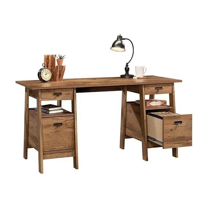 FarmHouse Rustic Oak Executive Desk w/ Filing Cabinets Storage - Free Shipping