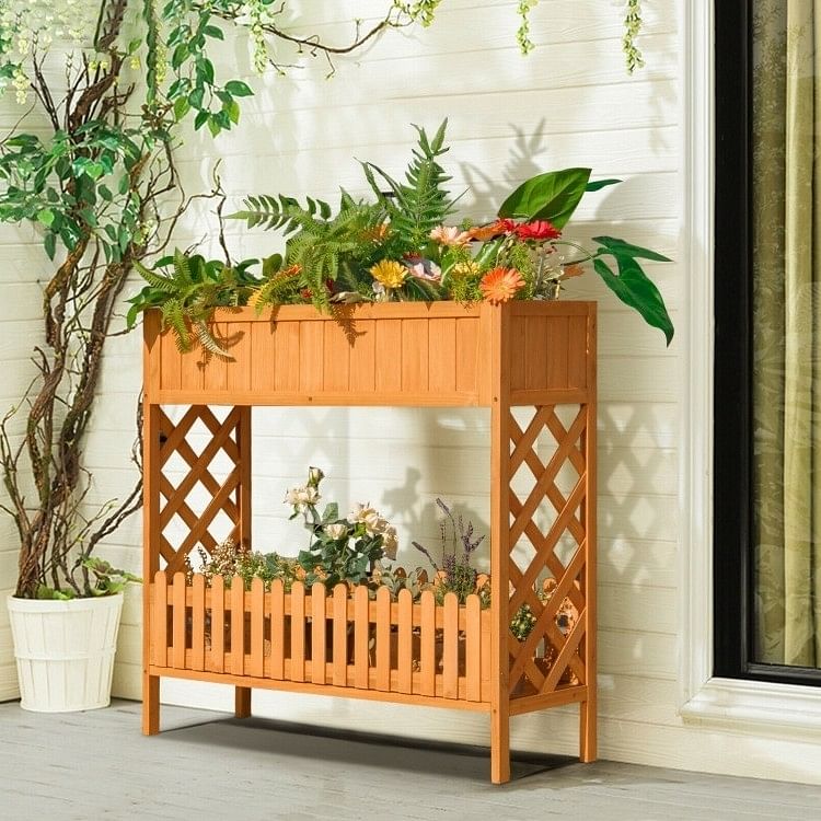 2 Tier Raised Garden Bed Elevated Fir Wood Planter Box - Free Shipping