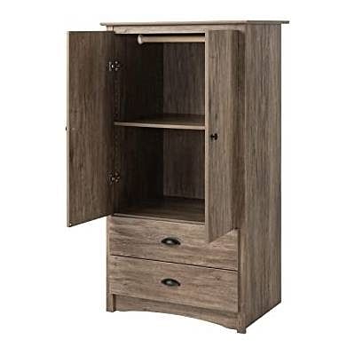 FarmHome Rustic 2 Drawer Bedroom Storage Armoire Grey Oak - Free Shipping