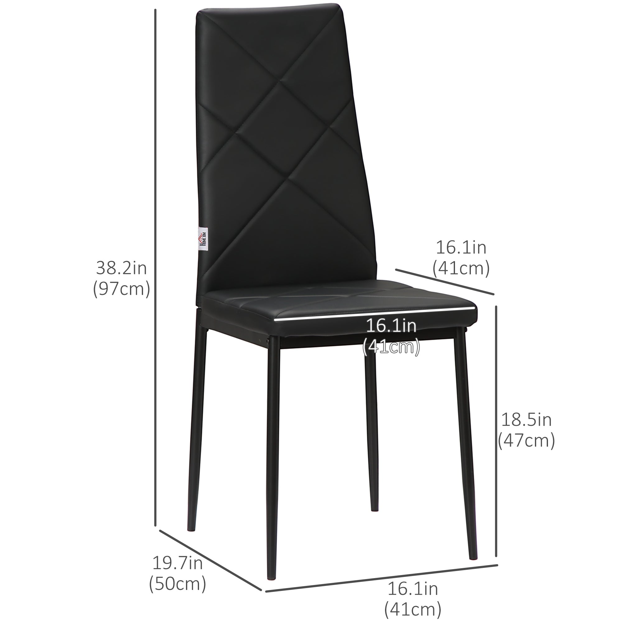 HOMCOM 4-Piece Dining Chair Set Modern High Back Faux Leather Upholstery Steel Legs Black Accent Furniture for Living Room