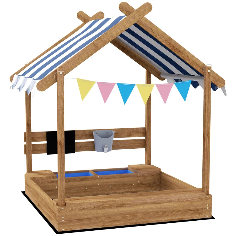 Outdoor Wooden Sandbox with Cover for 3-7 Years Old, Backyard, Brown