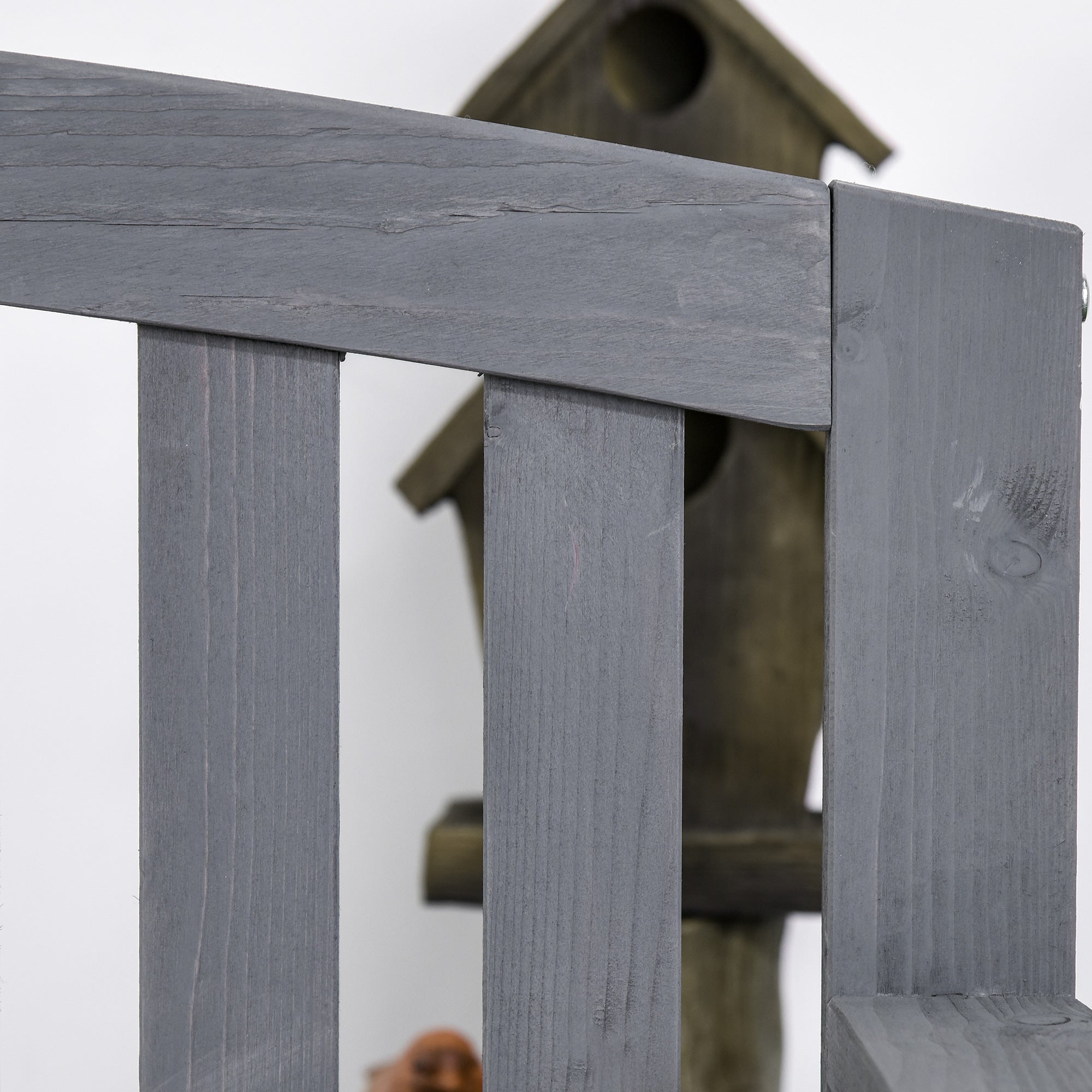 Outsunny Wooden Bench, Outdoor Bench with Slatted Design, Backrest, Armrests for Garden, Park, Backyard, Grey