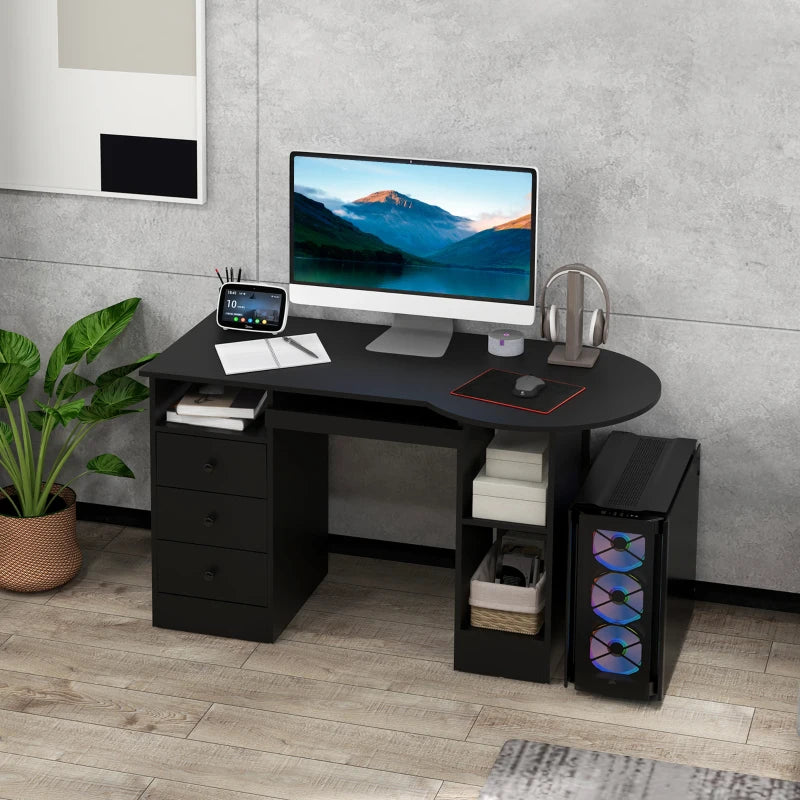 Computer Desk with Storage, Home Office Laptop Table with Shelves and Drawers, Modern Workstation Desk with Keyboard Tray for Study, Living Room, Black