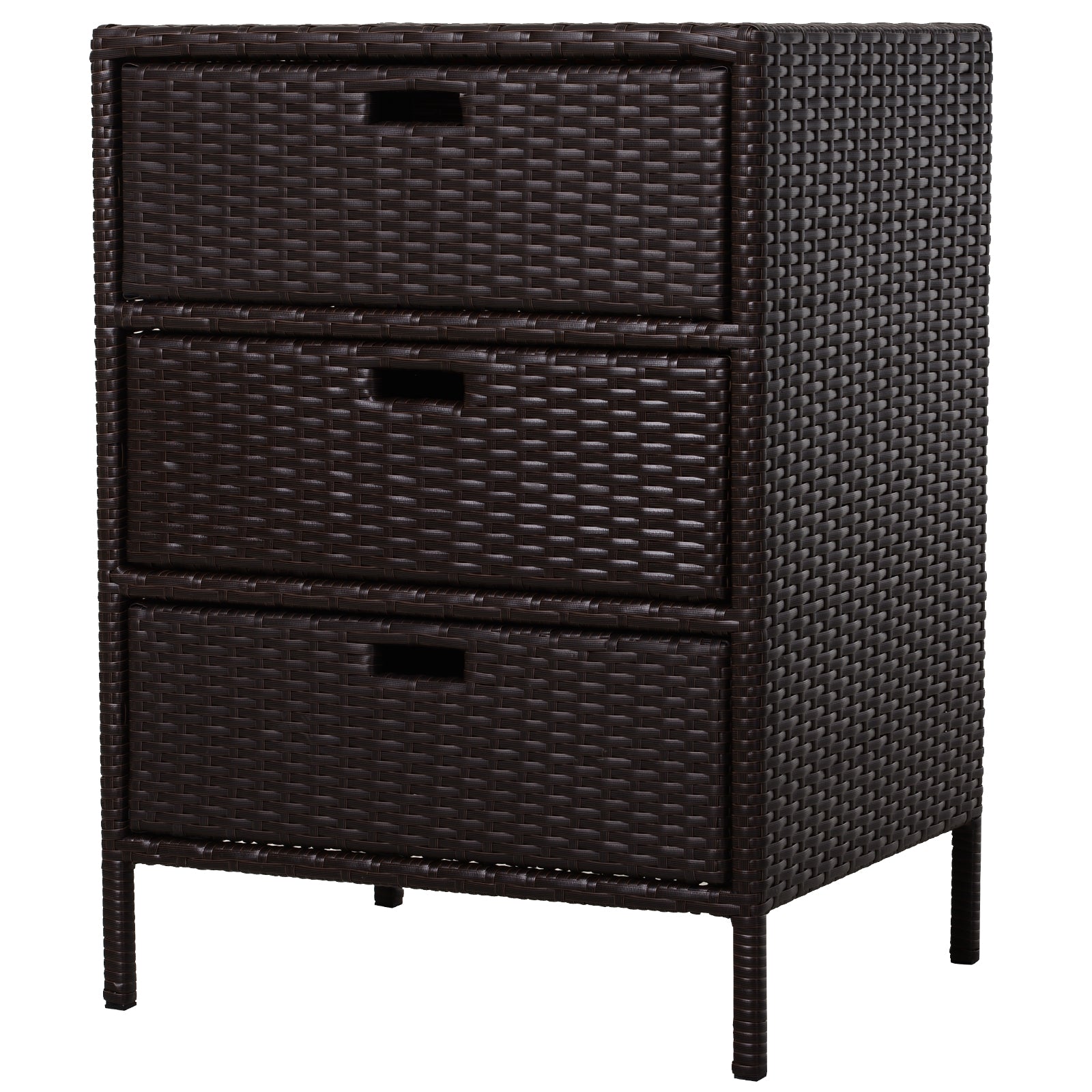 Outsunny Rattan Wicker Patio Organizer 32 Poolside Storage Cabinet with 3 Drawers Bathroom Garden Outdoor