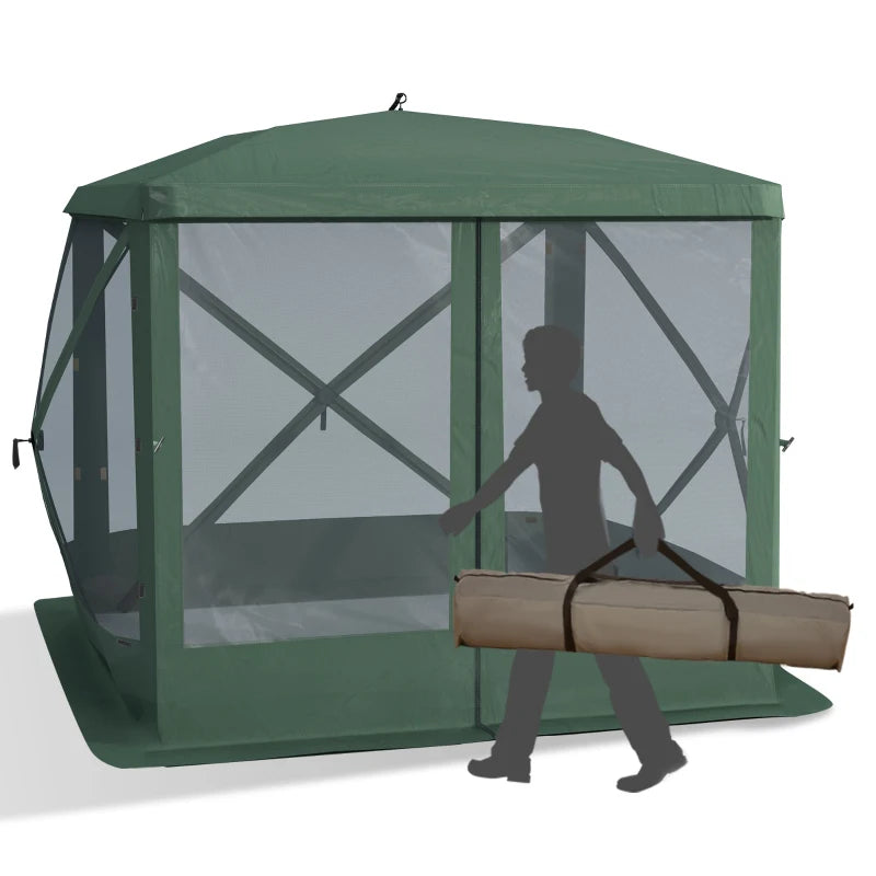 Pop-Up Tent, Foldable Screen Tent with Carry Bag, Zippered Door and Ground Stakes, Fits 3-4 People, Green