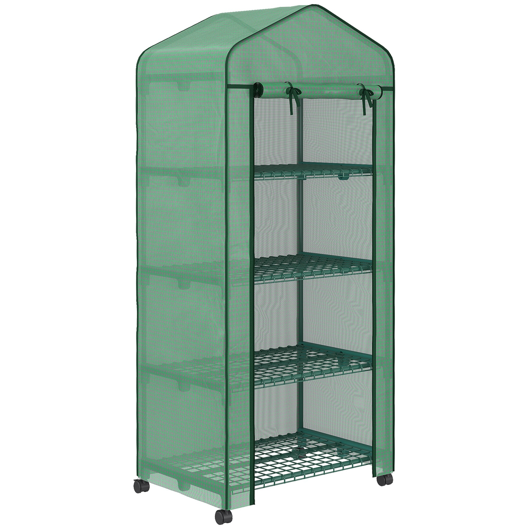 Outsunny Portable Grow Nursery: 4 Tier Shelves PE Cover Outdoor Garden Plant Flower House, Green