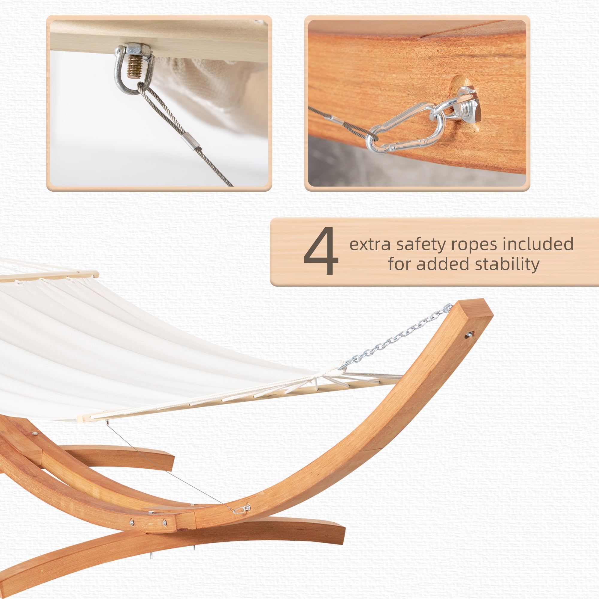Outsunny Wooden Hammock Stand Outdoor Arch Hammock Bed w Straps Hooks Camping Gear White