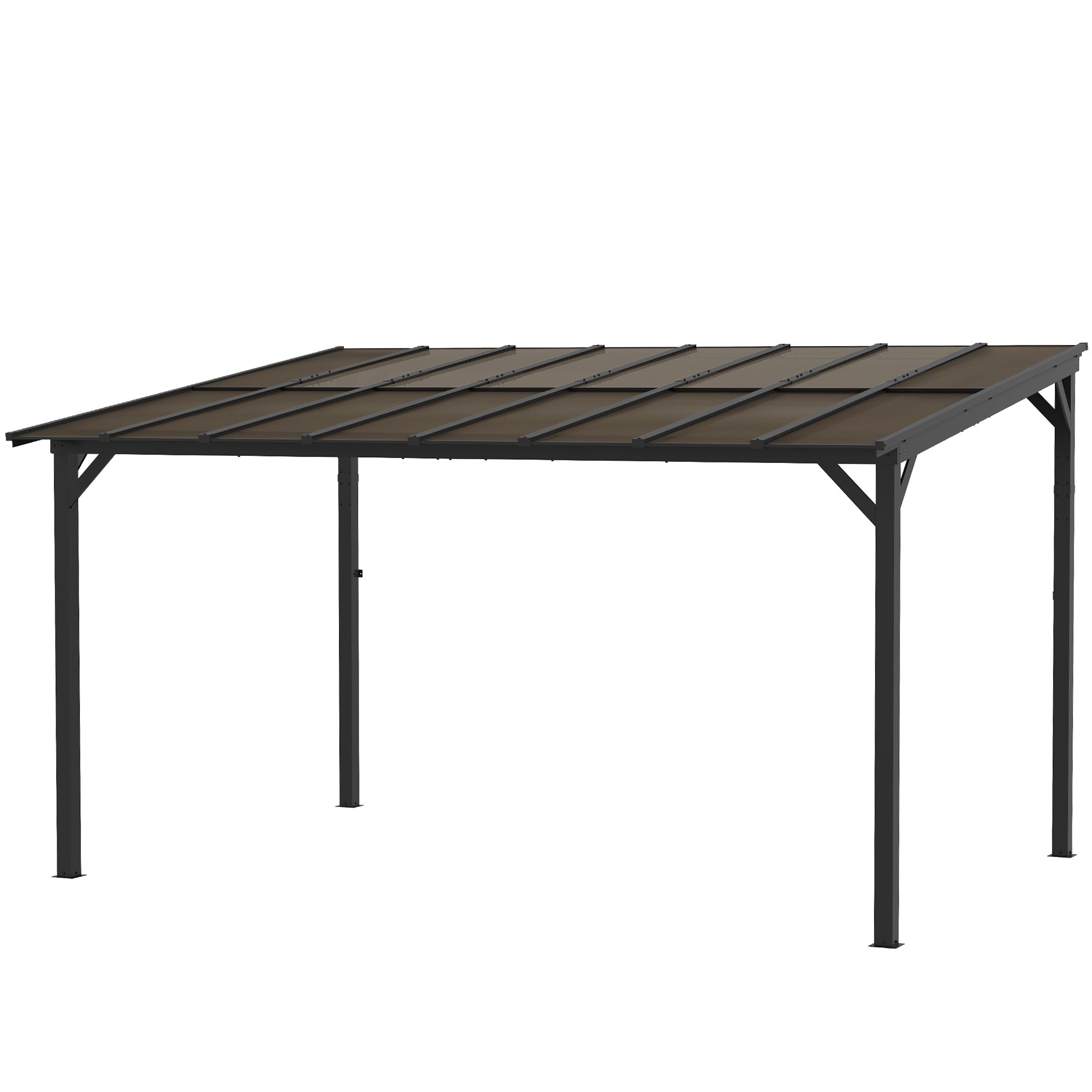 Outsunny 10' x 14' Hardtop Gazebo Wall-Mounted / Free Standing Outdoor Pergola with UPF 50+ & Waterproof Polycarbonate Roof