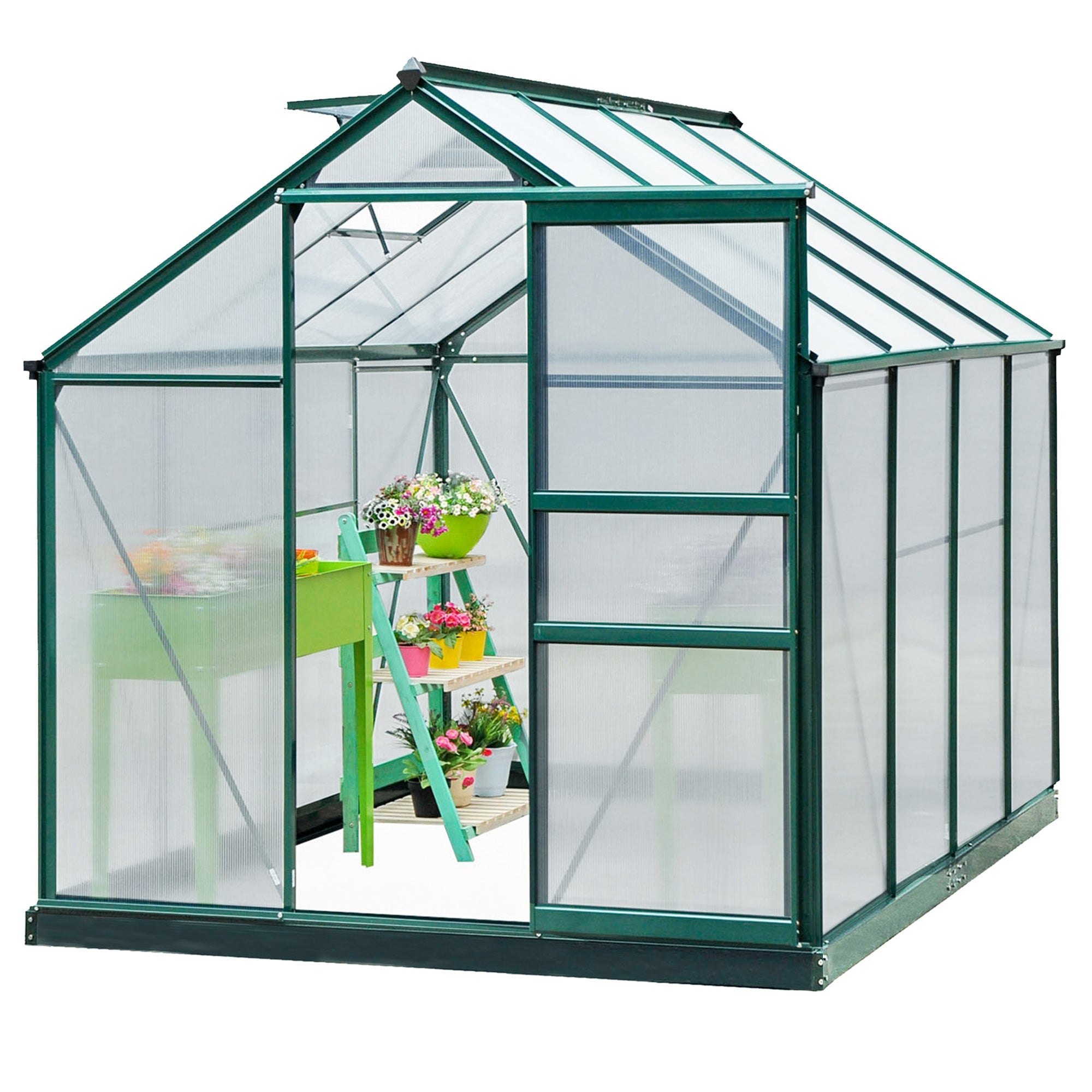 Outsunny 6'x8'x7' Walk-in Greenhouse Clear Polycarbonate Panels Plants Flower Growth Shed Outdoor Warm House